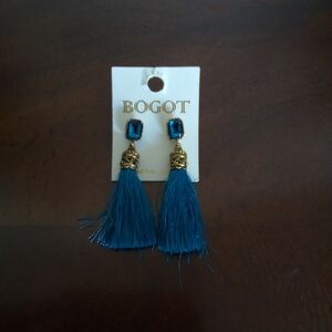 BOGOT BLUE AND GOLD TASSEL EARRINGS